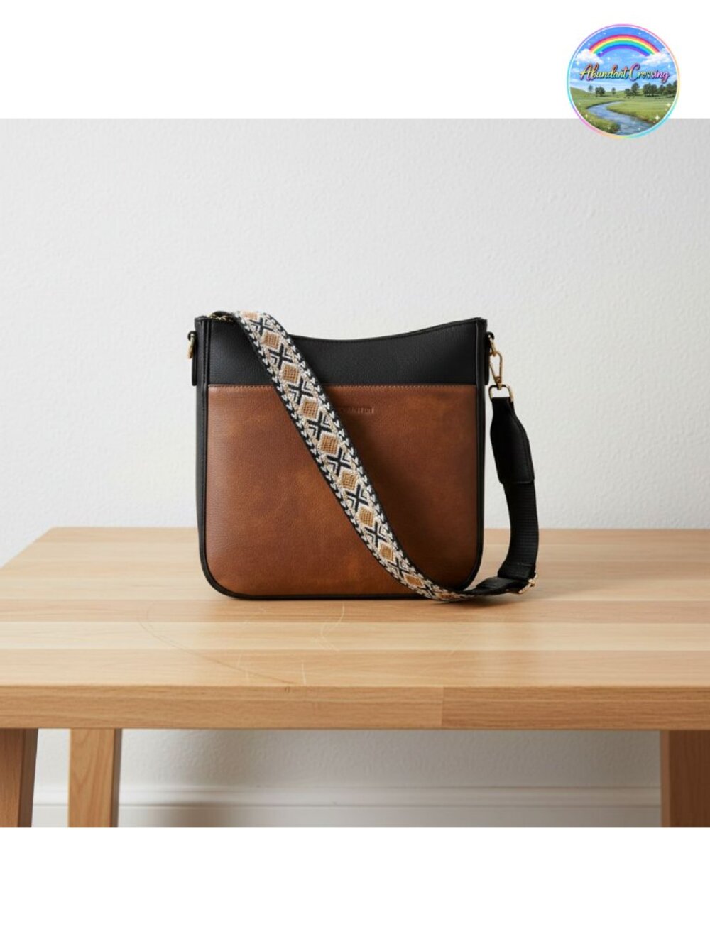 Vegan Leather Crossbody Bag Wide Strap Shoulder Purse